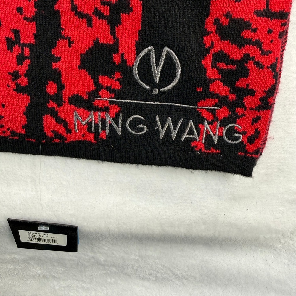 MING WANG Womens Red Black Abstract Print Knit Scarf All Size‎ - Picture 2 of 8